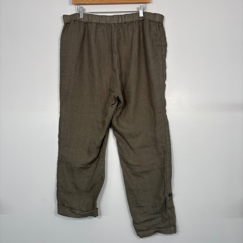 Pure Jill Womens Pants L Brown Garment Dyed 100% Linen Cropped Button Tab Hem - Picture 5 of 13